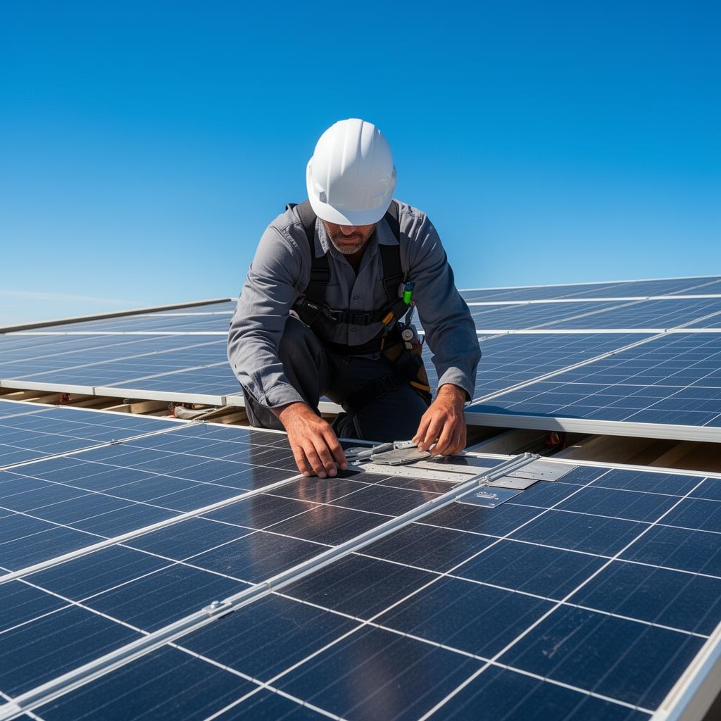 Professional installer mounting solar panels on a Mossel Bay rooftop